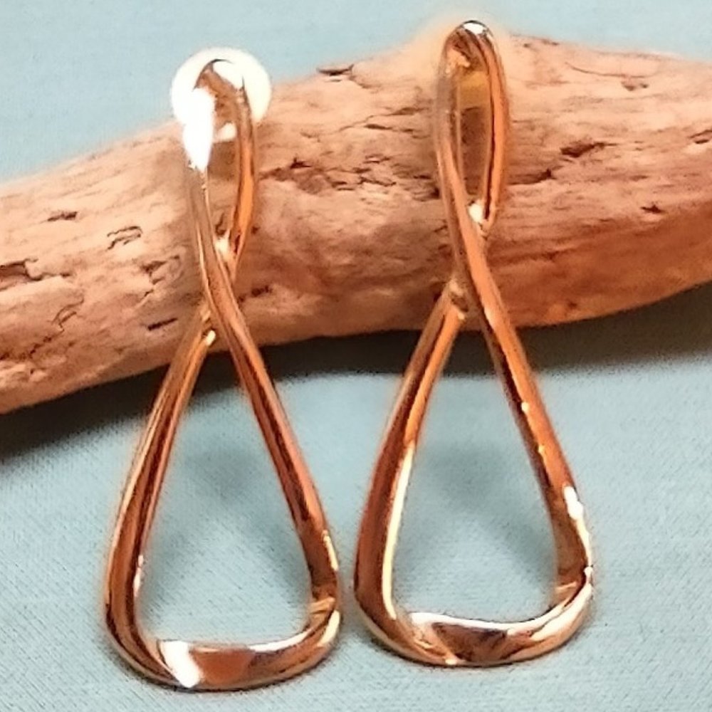 LARGE 3 INCH DROP GOLD TONE PIERCED EARRINGS